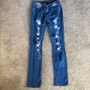 High rise distressed skinny jeans